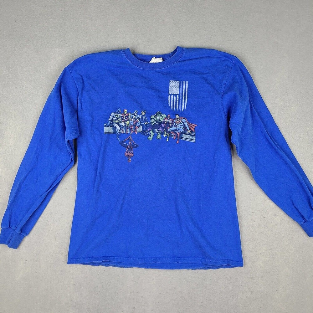 Superhero's T-Shirt Youth Large Blue American Flag Long Sleeve Boys